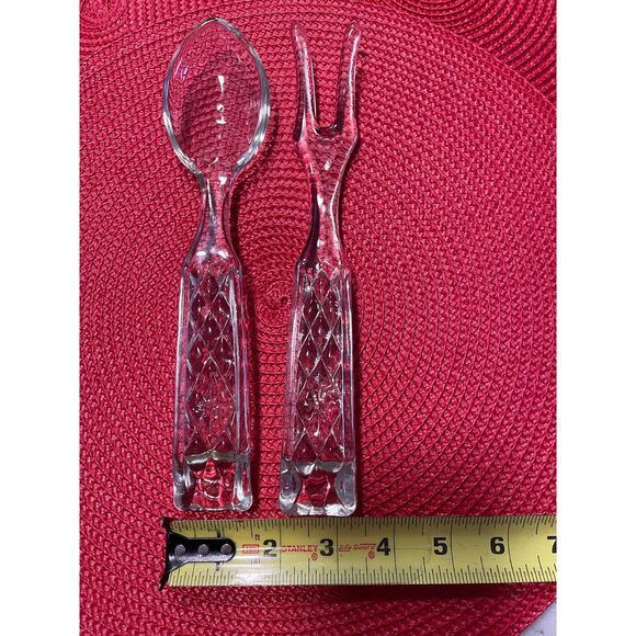 Vintage Anchor Hocking Wexford Pattern Glass Fork Spoon Salad Server Set - Picture 8 of 8